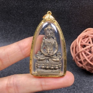 龙婆卡贤 2536 药师佛 九宝铜 藏传 金壳带卡 泰国佛牌真品