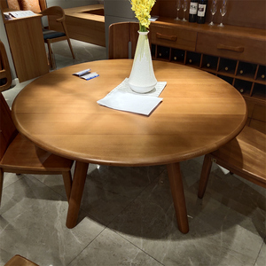 联邦家居餐桌圆桌饭桌实木小户型圆形北欧简约