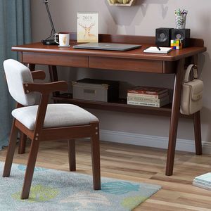 德品曼实木书桌简约写字台北欧风家用卧室电脑桌办公室学生桌椅子