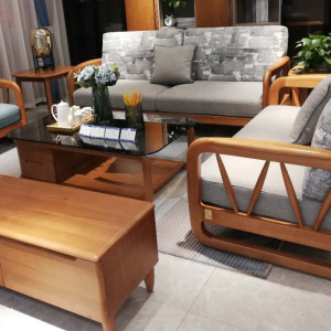 联邦家私弧格尔全实木框架沙发1 2 3