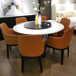 斯帝罗兰意式轻奢金属大理石餐桌圆形餐台 餐椅家用艺术家具