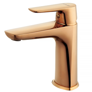 华艺卫浴精铜玫瑰金单孔冷热水面盆龙头