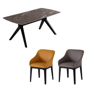 非同意大利灰色大理石餐桌椅组合亮光北欧轻奢现代简约小户型1811