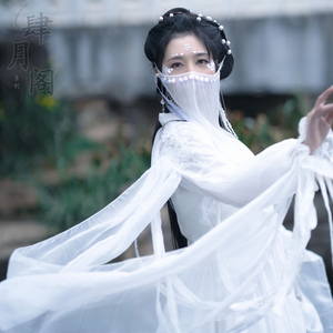 人鱼姬 原创古风遮阳防晒面纱cos鲛人幻彩鳞片保色遮脸汉服面帘