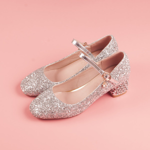 金银色玛丽珍鞋女粗跟方头芭蕾舞鞋中跟单鞋温柔仙女鞋公主伴娘鞋