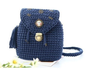 新款布条线复古双肩包钩针图解包包图纸手工编织diy图片教程