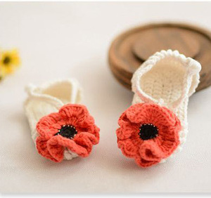 6-12月宝宝罂粟花凉鞋钩针图解鞋子钩织毛线编织手工diy图片教程