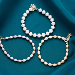 「直播专拍」天然淡水珍珠扁圆馒头米珠银镀金花花手链14k包金扣