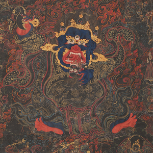 二臂大黑天护法神黑袍金刚持鼓护法定制唐卡西藏族挂画装饰画布艺