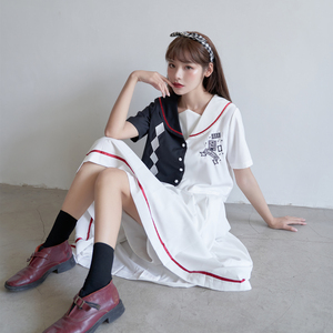 帽子の戏法原创小众暗黑刺绣套装jk制服水手服日系学院海军领夏