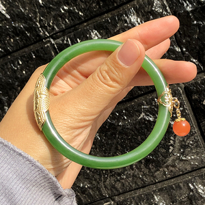 人气碧玉镶金手镯 玉与金碰撞文化国风味道18k金硬金精工镶嵌工费