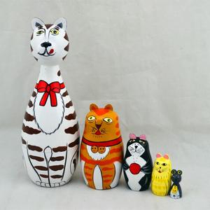 套娃娃5层俄罗斯正品进口五层纯手绘立体动物图案精美椴木小猫款