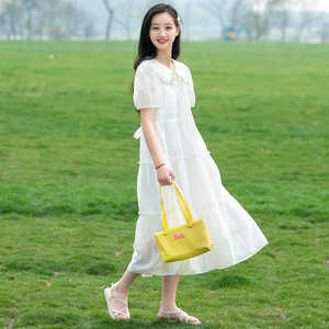 大童高初中生白色长款连衣裙少女甜美学生夏季超仙新款雪纺公主裙