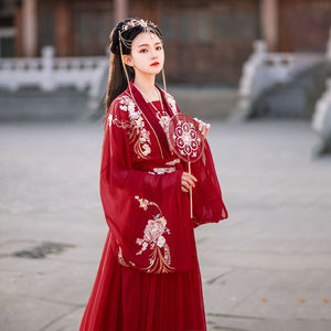 300斤汉服婚服古风仙气飘逸中国风对襟齐腰古装广袖大码女装潮