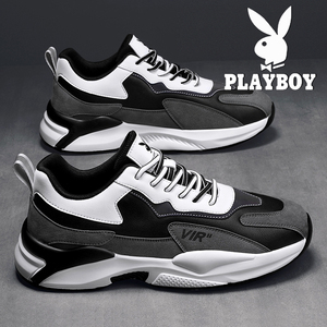 花花公子男鞋2022夏季新款老爹鞋男增高真皮透气运动潮鞋跑步百搭
