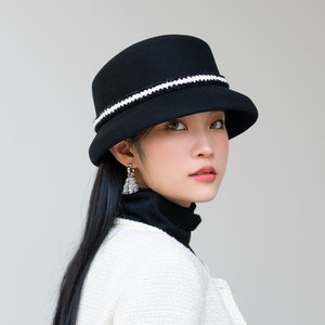 疯帽子 高级感手编织带 小香风法式盆帽子女羊毛呢渔夫帽秋季2022