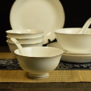 新品淄博陶瓷骨瓷餐具套装20头碗碟套装家用中式简约轻奢风礼盒装