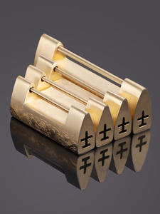 铜锁中式仿古刻花古代箱锁老式家具长条横开挂锁长锁首饰盒明锁