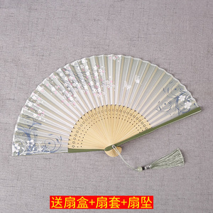 中国风夏季女士折扇古风烤漆边工艺礼品古典舞蹈小折叠易开合扇子