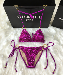 00杨玉梅83淘宝宋智雅同款人鱼亮片比基尼三点式性感水钻大小胸聚拢