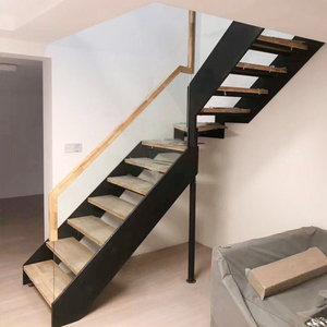 钢木双梁楼梯厂家定做家用复式跃层loft阁楼别墅整体玻璃扶手楼梯