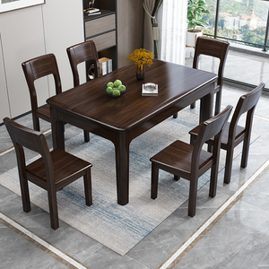 全实木新中式金丝檀木餐桌椅组合一桌六椅小户型长方形家用饭桌子
