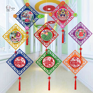 中国风无纺布双面吊饰 幼儿园学校走廊创意布置装饰生肖卡纸挂饰