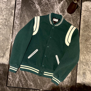 高定slp风格棒球服绿色库里同款羊毛呢款外套夹克男女同款高街潮