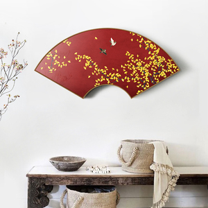 新中式客厅挂画中国风扇形装饰画玄关走廊壁画卧室床头画花开鸟语
