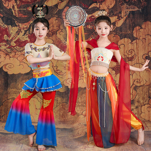 敦煌飞天舞蹈表演服儿童汉服古韵女童古典反弹琵琶异域风情演出服