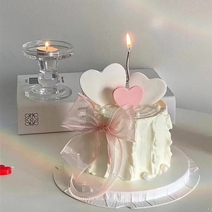 情人节烘焙蛋糕装饰网红同款亚克力爱心摆件红白爱心插牌蜡烛配件