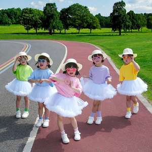六一儿童演出服女童拉拉队小学生幼儿园舞蹈表演服蓬蓬裙糖果色
