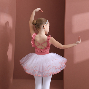儿童舞蹈服夏季短袖纯棉蓝色女童练功服分体韩版幼儿芭蕾舞裙套装