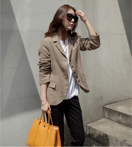 2020年春夏季亚麻质韩版小西装外套女士驼色薄款