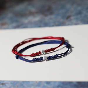 纯银红绳六芒星手链设计细款百搭编织克莱因蓝情侣手绳男女友礼物