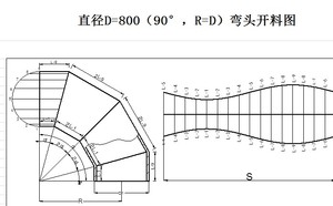 弯管钣金变径虾米弯头放样 通风管道配件样板 cad展开下料图
