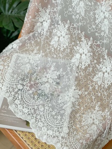 X2田园风白色植物提花清新带花边软网纱棉线立体刺绣蕾丝布面料