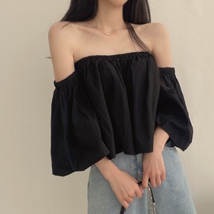 韩国chic夏季新款设计感小众喇叭袖一字肩抹胸上衣温柔短款衬衫女