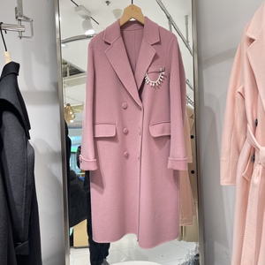 n28韩版西装式羊绒大衣女秋冬双排扣中长款羊毛风衣外套ge5782136