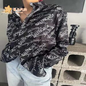 balenciaga巴黎世家22新款老花涂鸦满印logo长袖衬衫男女休闲衬衣