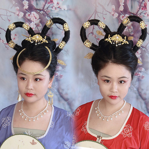 古风头饰敦煌飞天双环发髻发饰供养人嫦娥发冠坦领汉服发饰发簪女