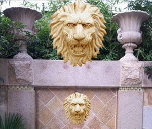 砂岩狮子头喷水雕塑 砂岩雕塑喷泉人造石景观喷泉园林喷水墙