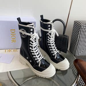 dior/迪奥新款女士切尔西靴防水羽绒靴厚底松糕系带中筒靴马丁靴