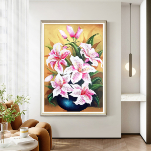 百合花十字绣2022新款线绣餐厅竖版花卉满绣小幅卧室自己手工刺绣