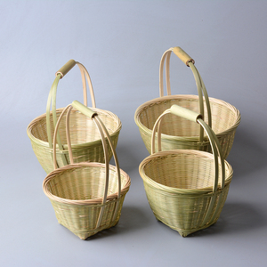 竹篮子手提竹编制品家用圆形采摘篮青蔑手工编织装小吃零食草莓篮