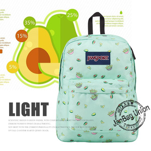 jansport正品杰斯伯女文艺小清新绿双肩包牛油果图案轻薄学生书包