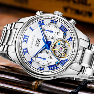 宾卡达(binkada)男士手表 全自动机械表男表 多功能镂空夜光