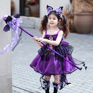 女童库洛米连衣裙夏季2024新款韩版宝宝洋气紫色蓬蓬吊带公主裙子