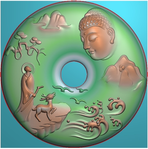 平安扣精雕图jdp山水人物大雁祥鹿海浪远山浮雕图灰度图bmp机雕图