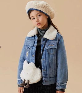 moomoo/莫莫童装2021冬季女童加厚羊羔绒牛仔外套夹克292693
